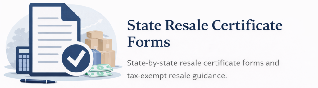 State-by-state resale certificate forms and tax-exempt resale guidance State resale certificate directory for U.S. businesses